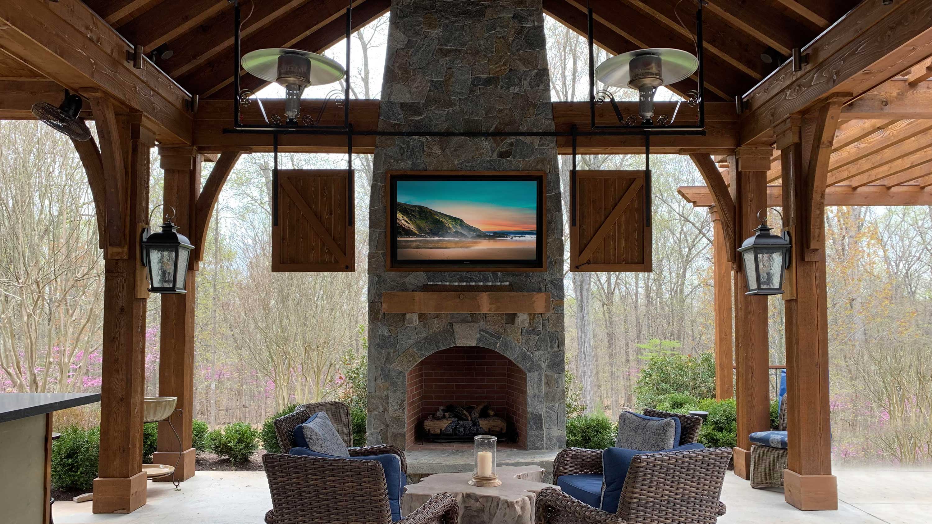 coastal source lighting in an outdoor patio area