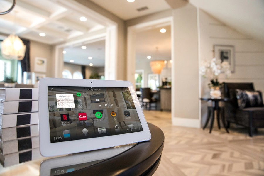 Closeup of a Control4 interface showing available systems in a family room. 